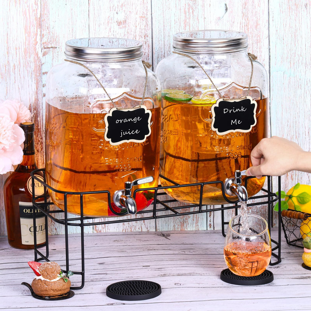 2 Pcs 2 Gallon Glass Beverage Dispenser with Stand J904448
