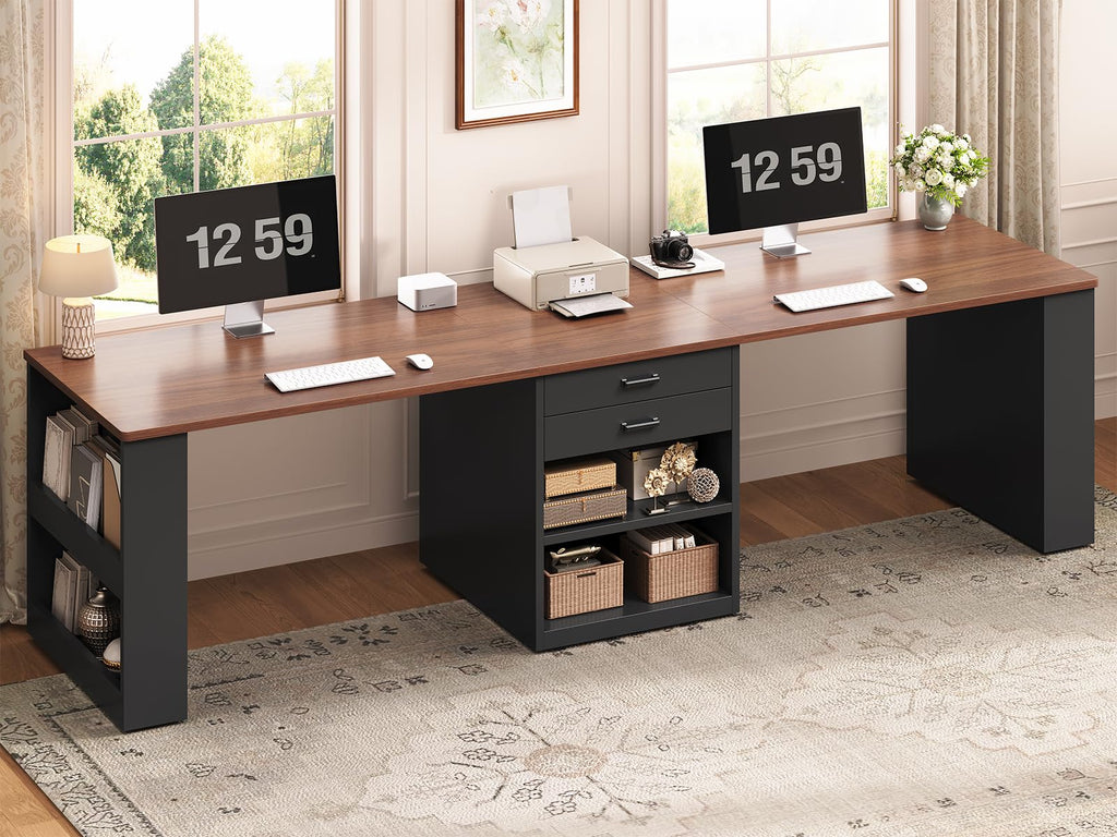 90.5" 2 Person Computer Desk with Storage Drawers Black C839703