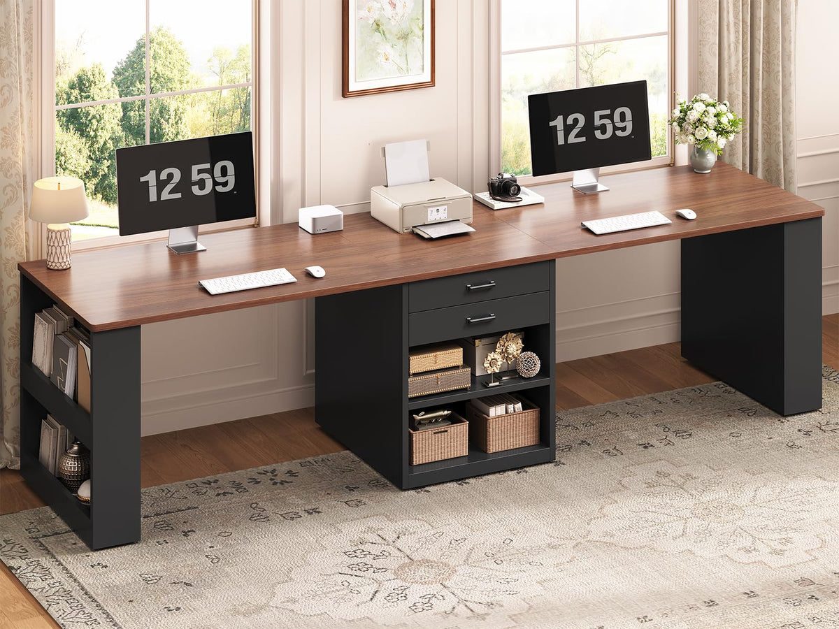 90.5" 2 Person Computer Desk with Storage Drawers Black C839703