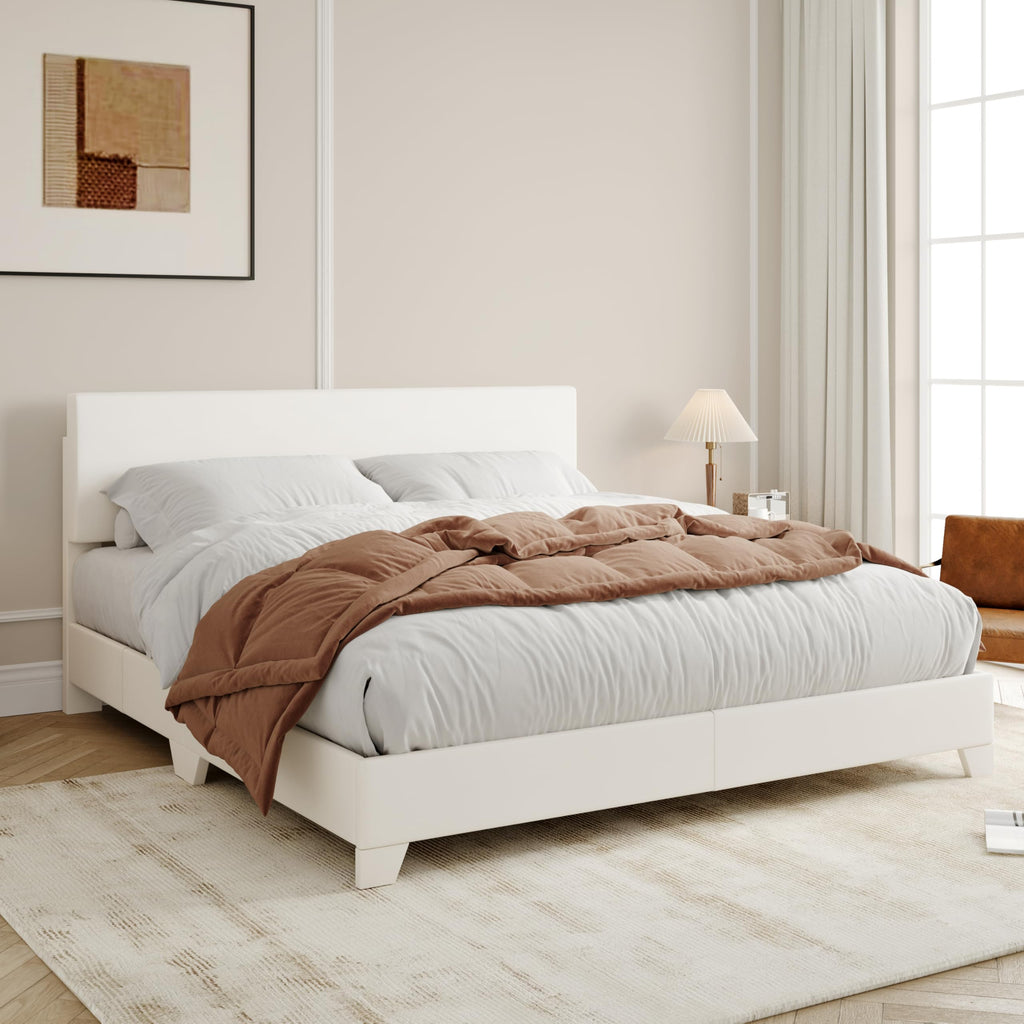 Queen Size Upholstered Bed Frame with Adjustable Headboard H616372