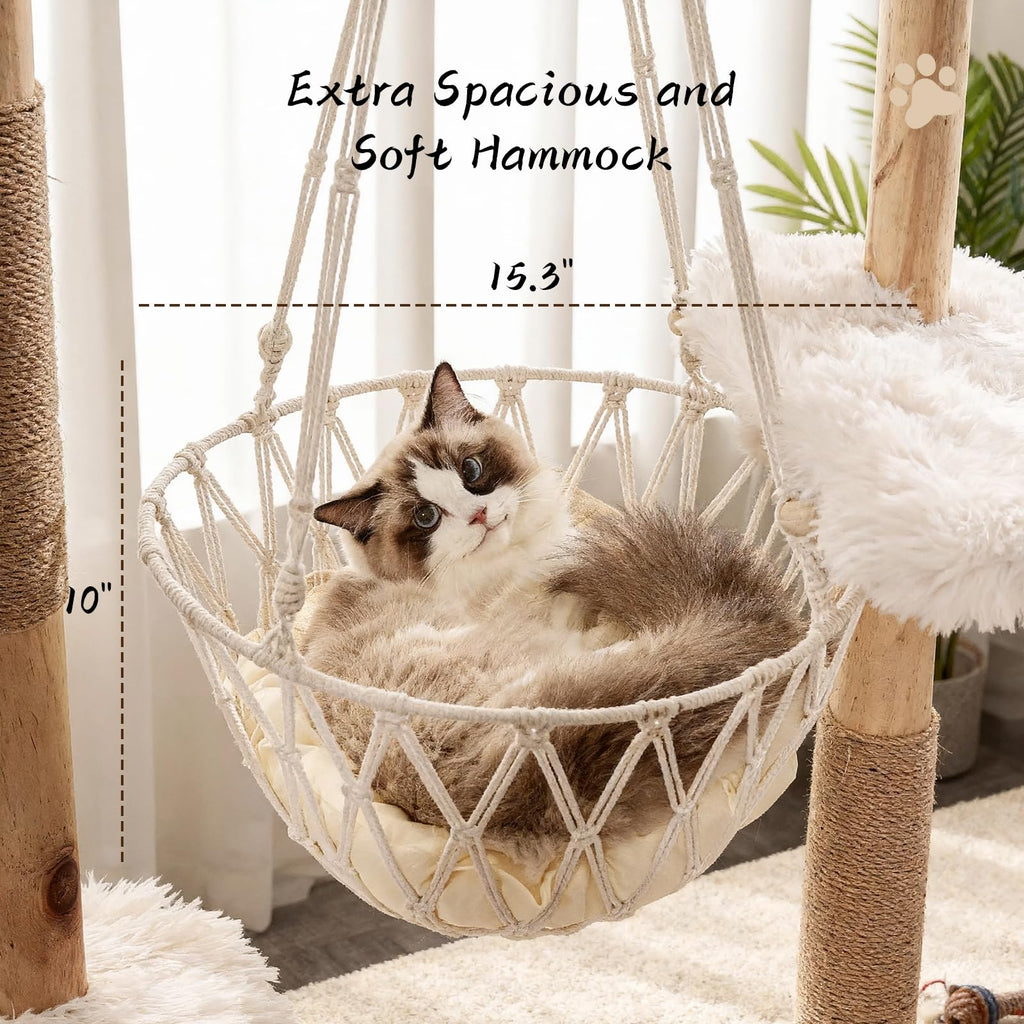 70" Tall Natural Solid Wooden Cat Tree Tower with Scratch Posts Y817