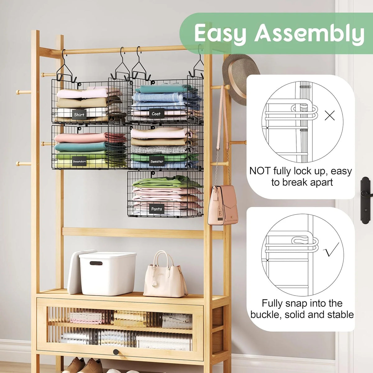 5 Tiers Hanging Closet Shelves Organizer with S Hooks H38358