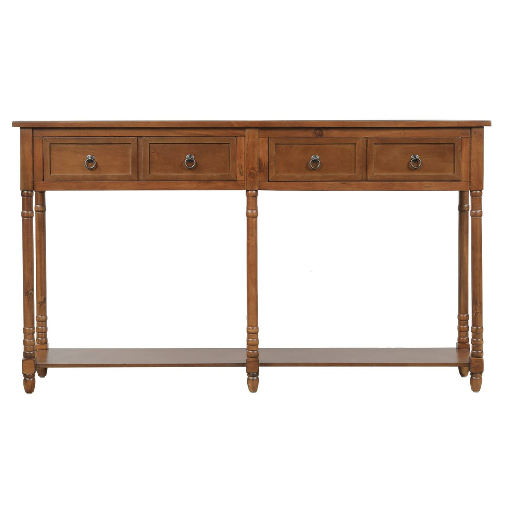 Walnut Rectangular Console Table with Drawers and Long Shelf M1209