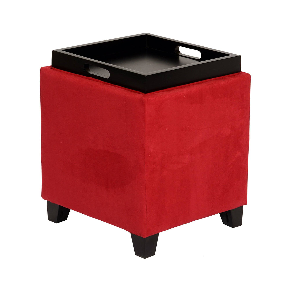 Red Microfiber Storage Ottoman P17662