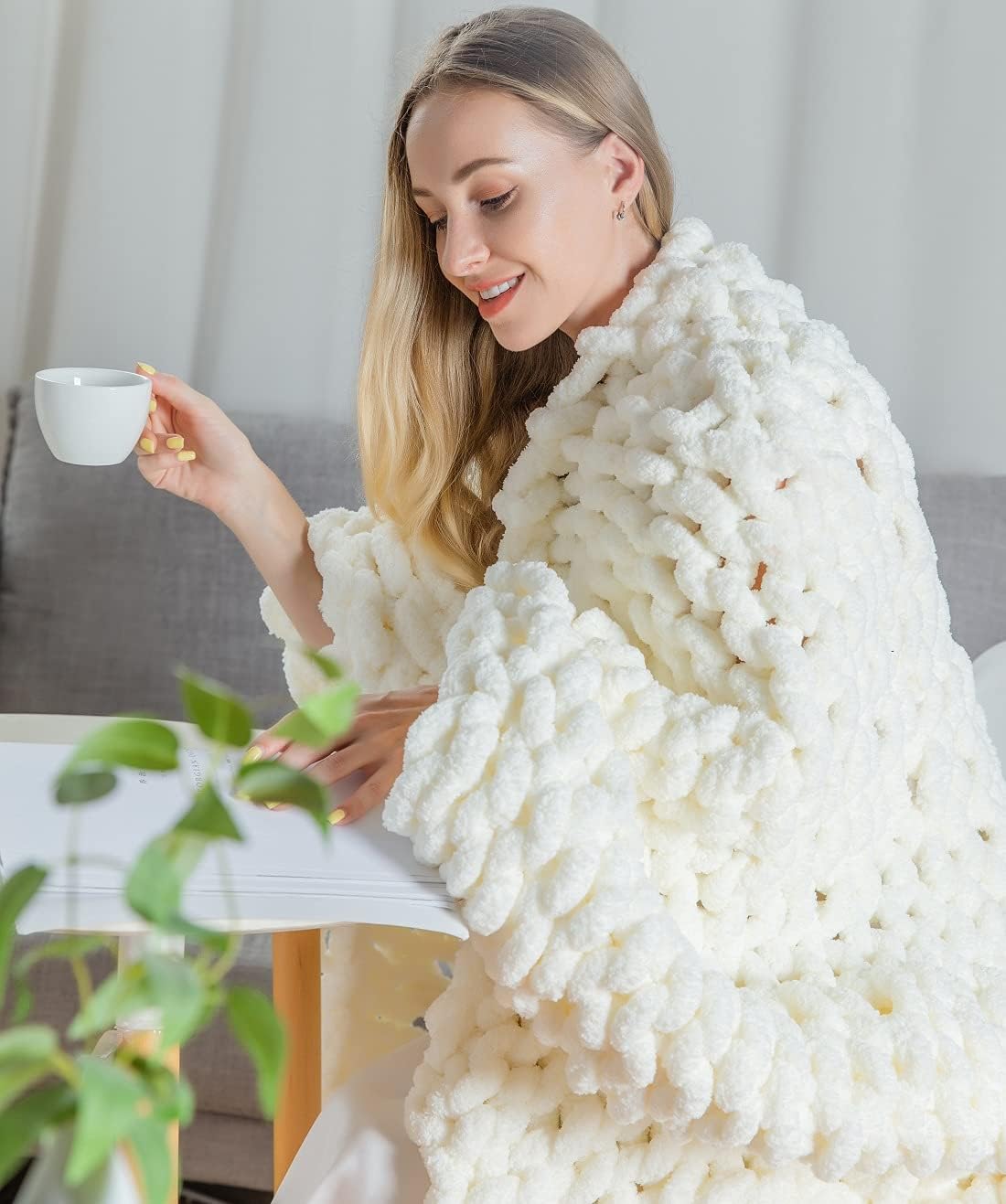 Chunky Knit Chenille Throw Blanket Navy 40×59 E528756