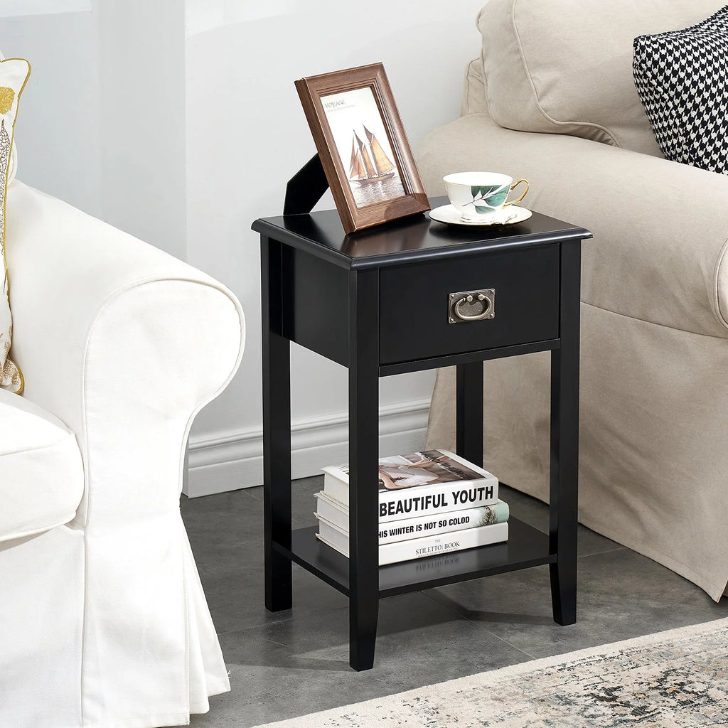 Black 1-Drawer Nightstand with Storage Shelf K4763