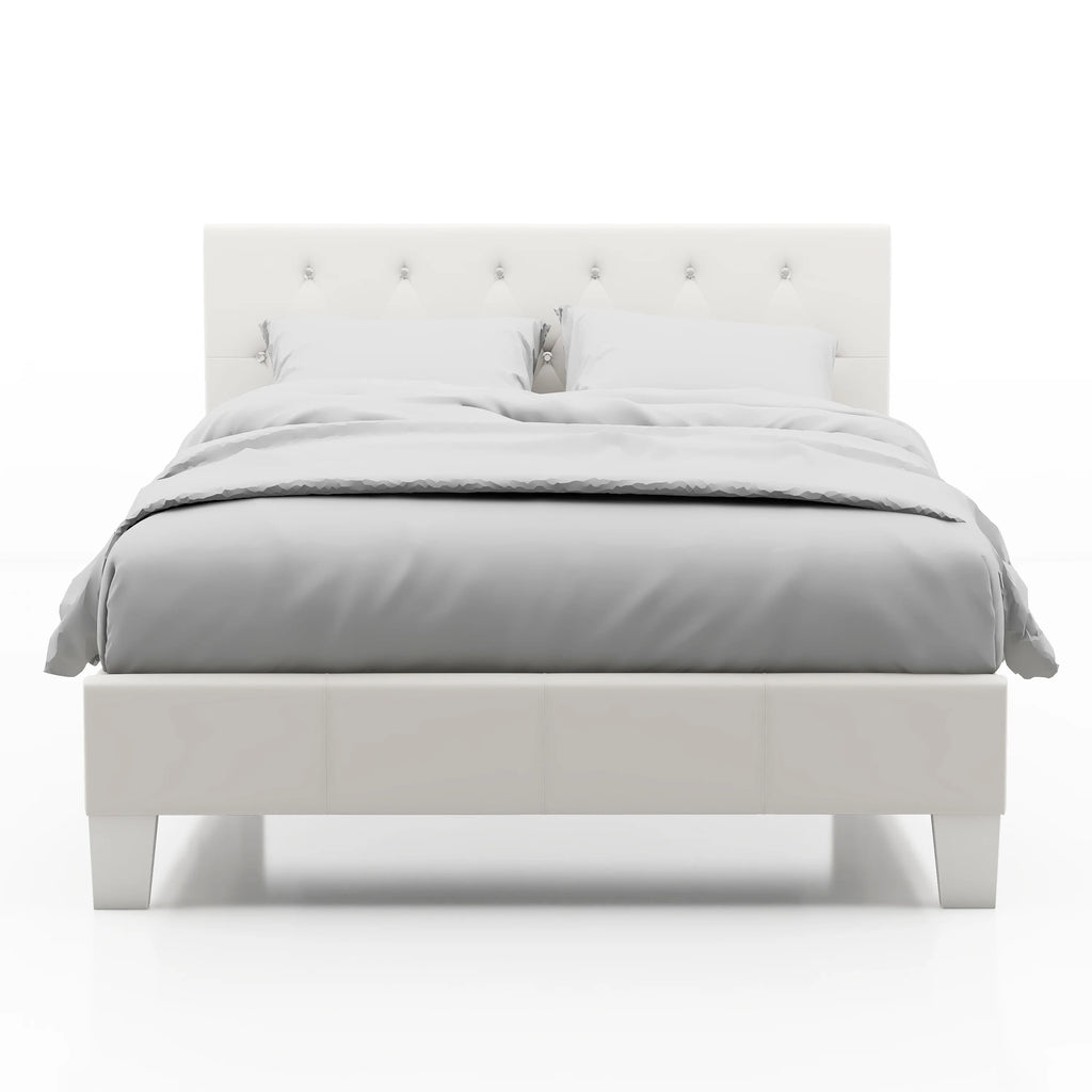 White Faux Leather Upholstered Full Bed with Tufted Headboard H788