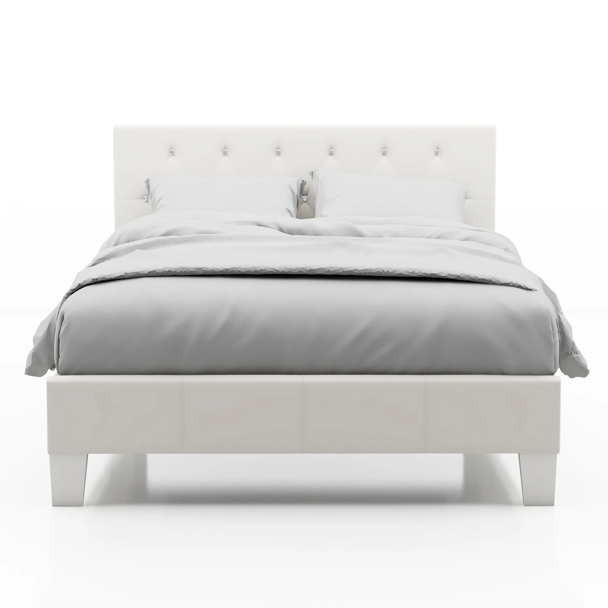 White Faux Leather Upholstered Full Bed with Tufted Headboard H788