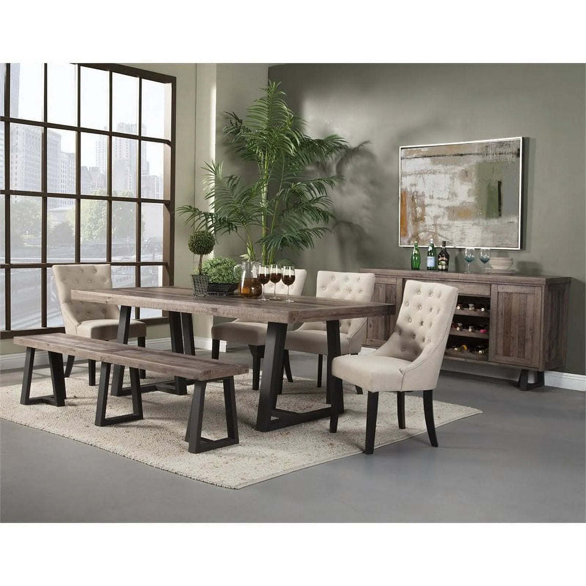 4 Piece Wood Dining Table Chairs & Bench Set Q322288