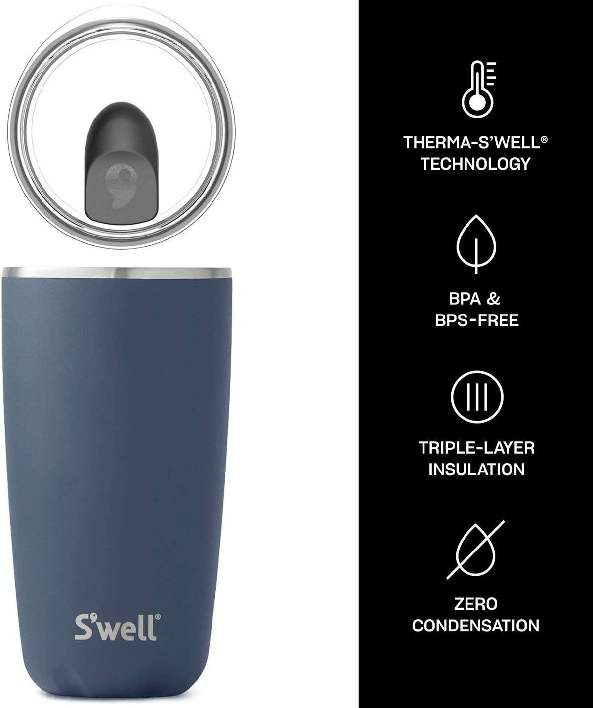 Stainless Steel Tumbler with Slide-Open Lid, 18 Fl Oz, Vacuum-Insulated Water Bottle S59457