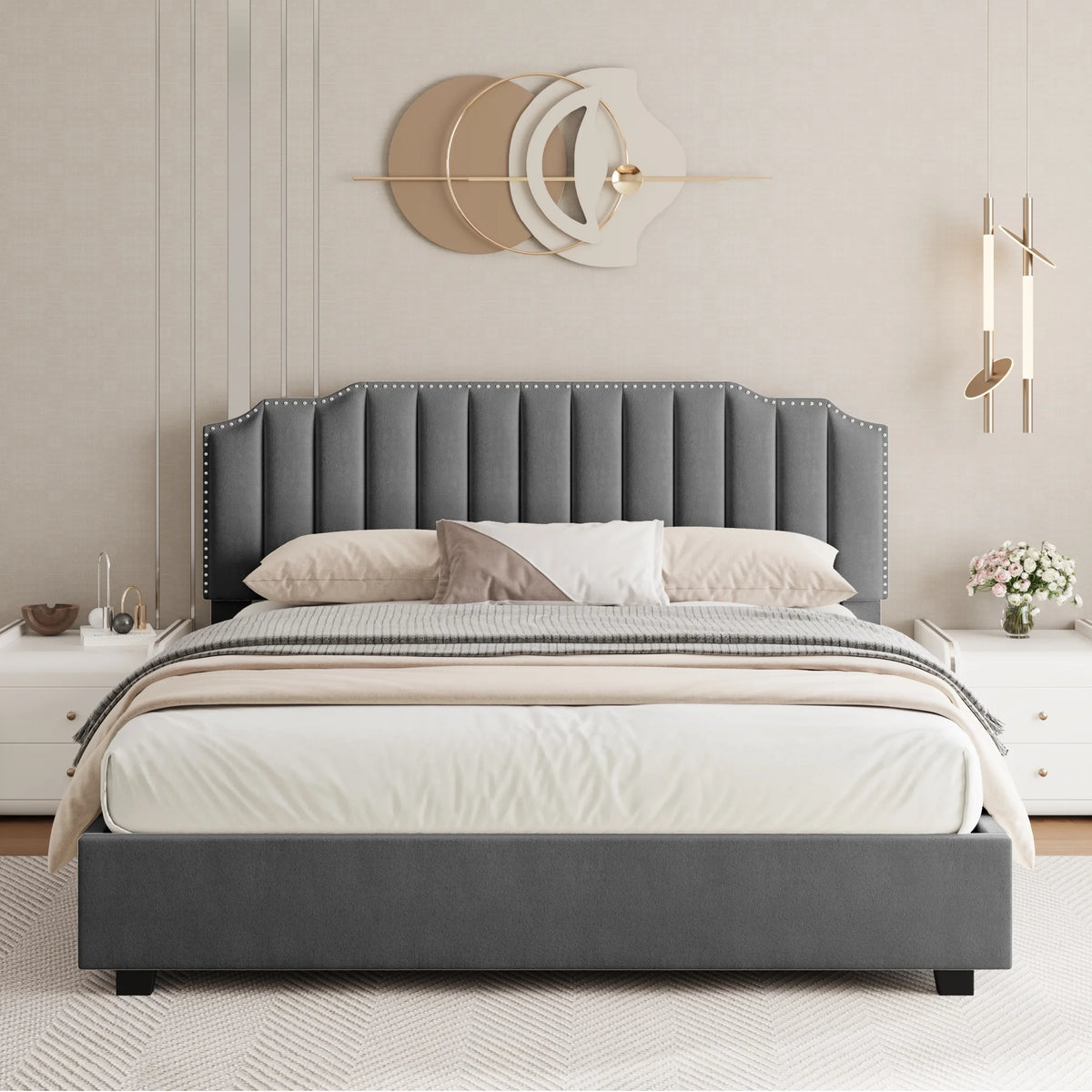 Velvet Upholstered Full Size Storage Bed with Tufted Headboard P7524