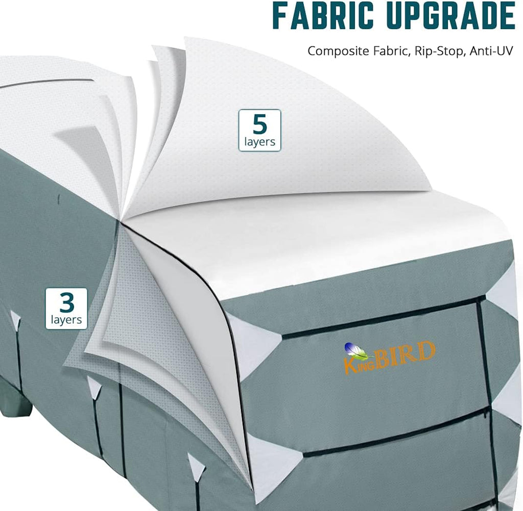 Extra-Thick 5 Layers Anti-UV Travel Trailer RV Cover with 2 Straps & 4 Tire Covers B287282