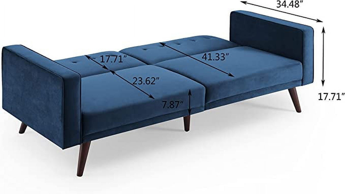 Deep Blue Velvet Futon Sofa Bed with Tapered Legs X58987