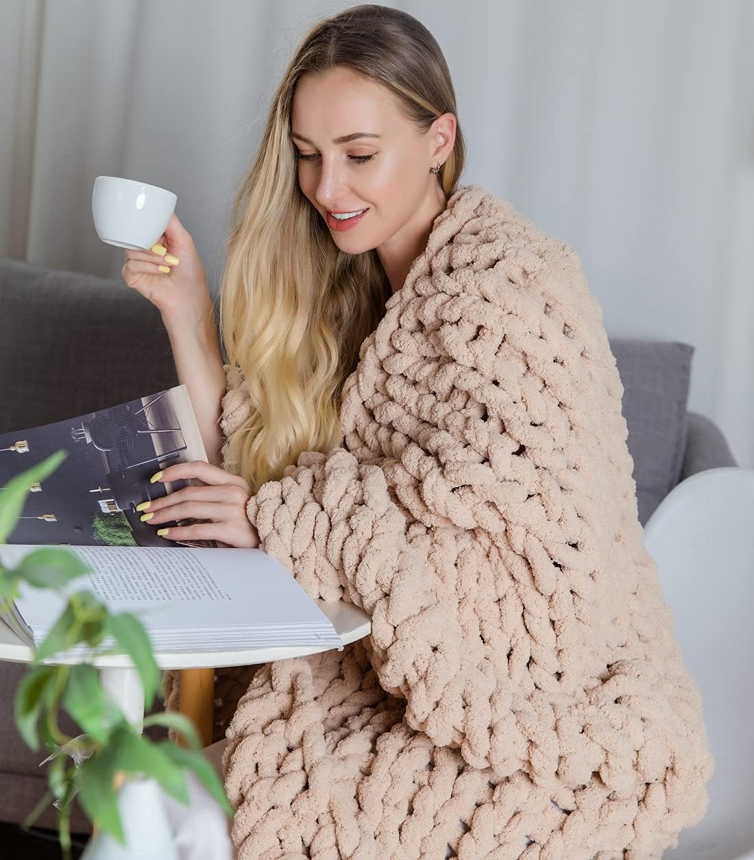 Chunky Knit Chenille Throw Blanket Navy 40×59 E528756