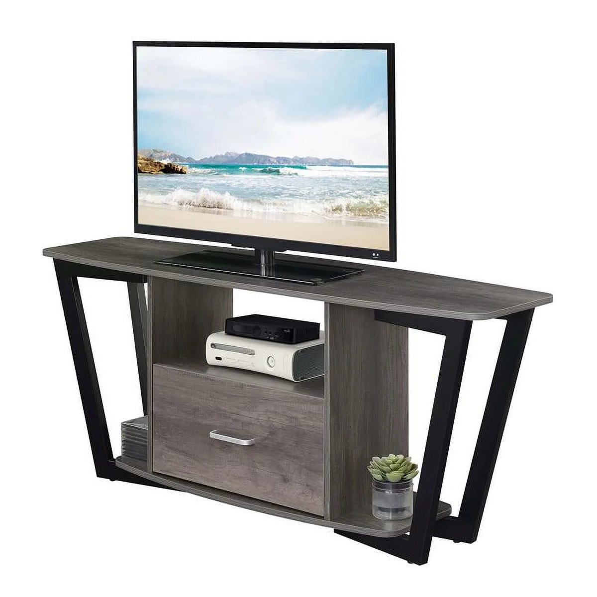 60-inch One-Drawer TV Stand with Shelves Gray Wood Finish P503398