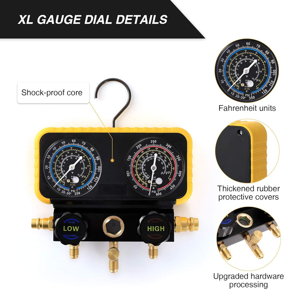 AC Manifold Gauge Set for R134a R12 R22 R502 Refrigerants with 5' Hose V702718