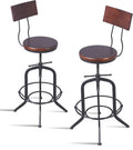 Set of 2 Swivel Adjustable Wood Metal Bar Stools with Arc-Shaped Back A243