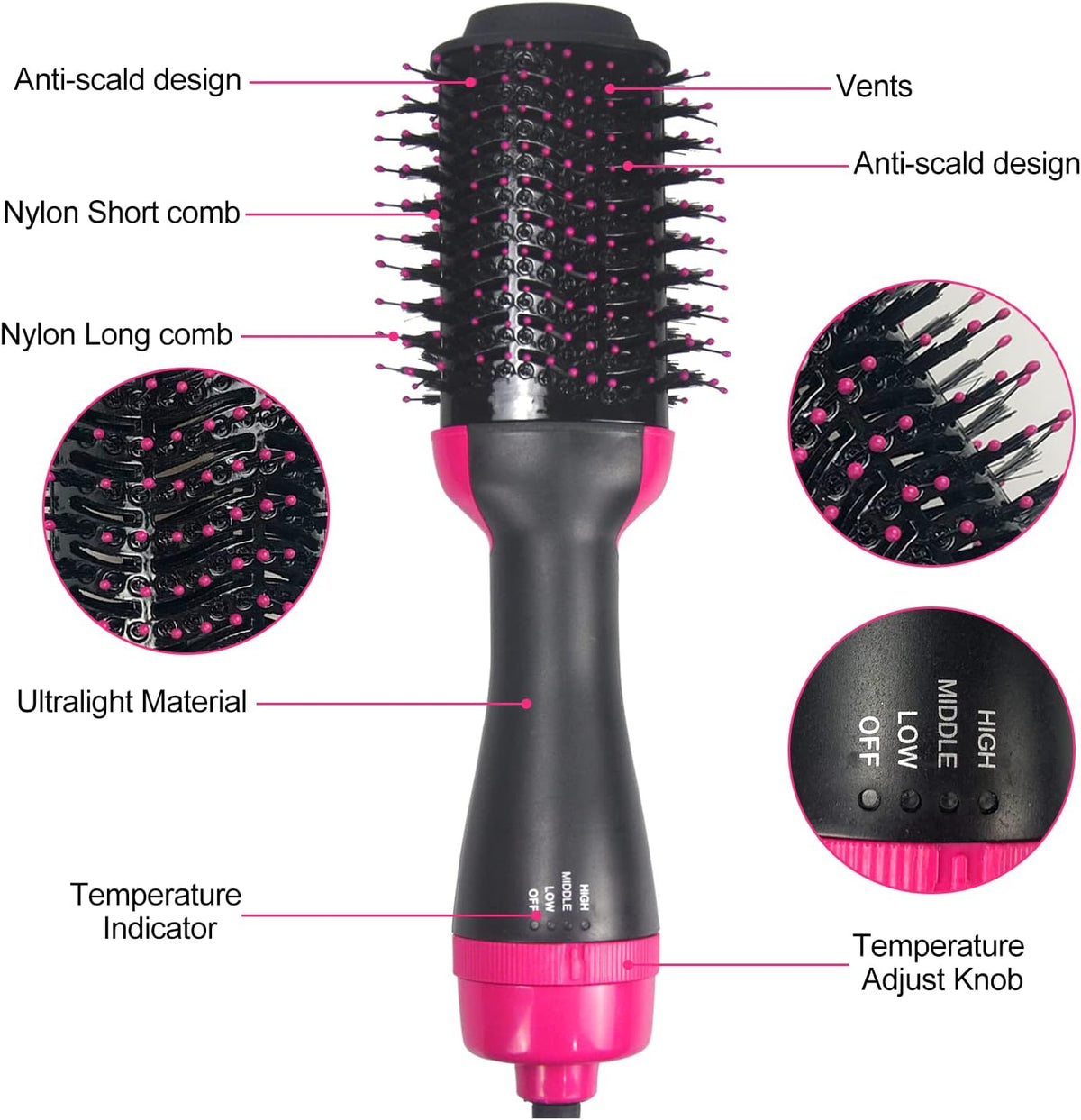 4 in 1 Hair Dryer Brush with Ceramic Titanium Barrel P876010