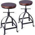 Adjustable Swivel Round Wood Metal Bar Stool Set of 2 V960