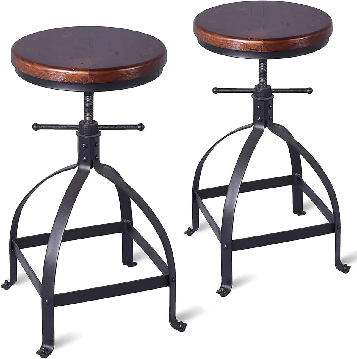 Adjustable Swivel Round Wood Metal Bar Stool Set of 2 V960