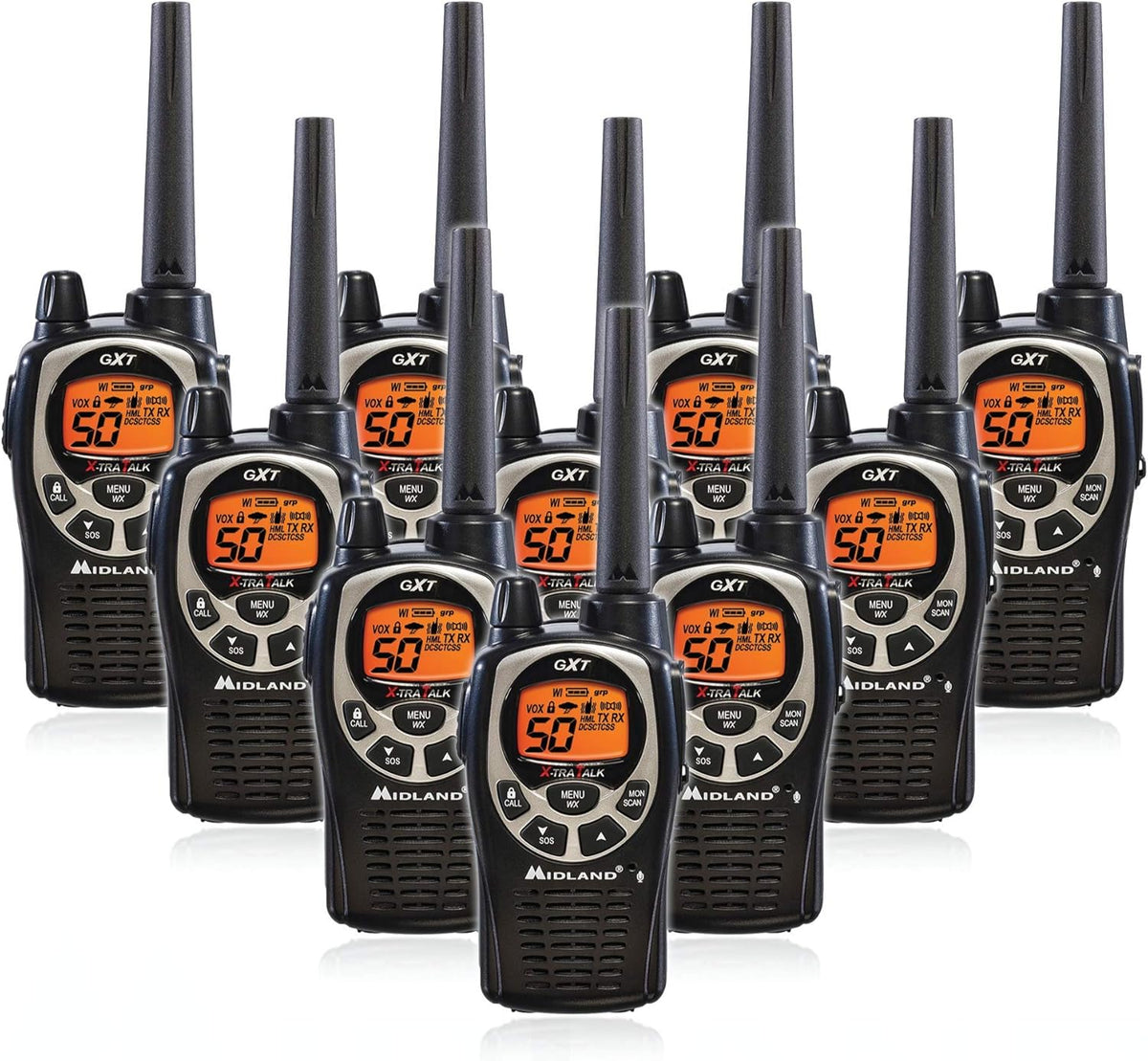 GMRS Two Way Radio with NOAA Weather Scan and Alert, 50 Channels, 10 Radios K478240