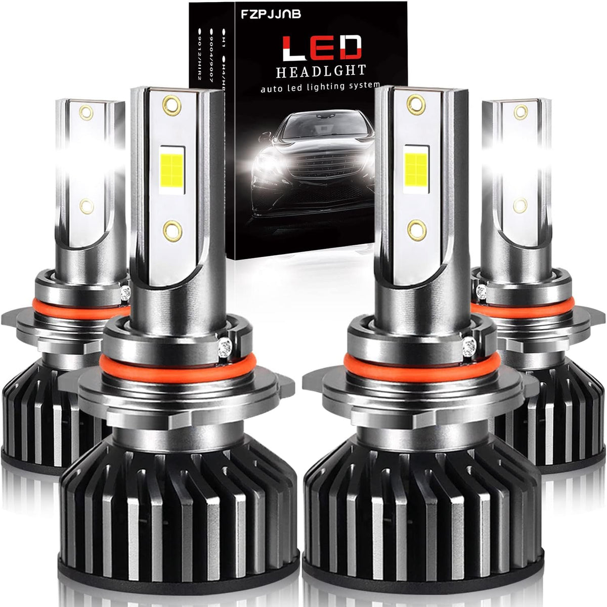 LED Headlight Bulbs 9005 High Beam + 9006 Low Beam, 6000K Cool White, Pack of 4 J91768