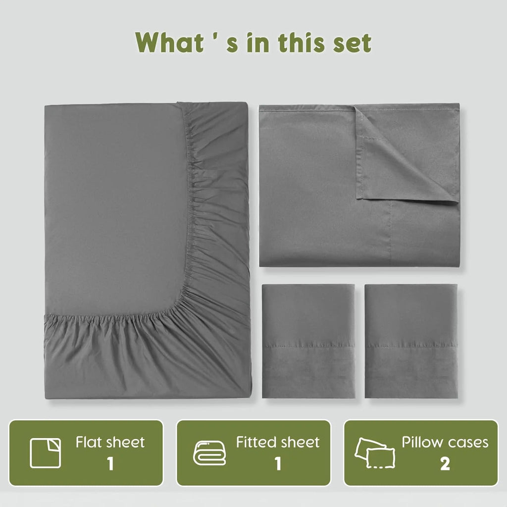 King Size 600 Thread Count Cotton Bed Sheet Set 4 PC Grey A1406