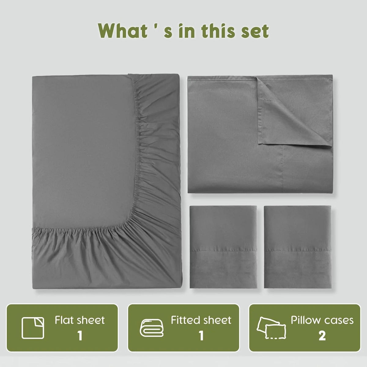 King Size 600 Thread Count Cotton Bed Sheet Set 4 PC Grey A1406