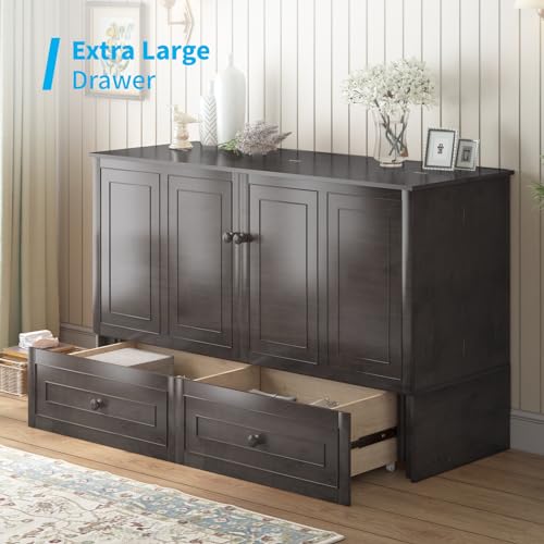Queen Murphy Bed Cabinet with USB Charging Station and Storage Drawers I463