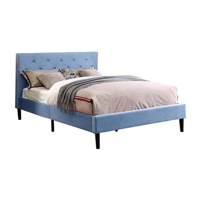 Blue Fabric Button Tufted Full Platform Bed I481