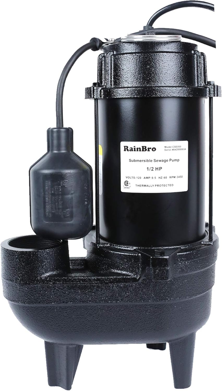 Cast iron submersible sewage pump with 10 ft. piggy back tether float switch F590