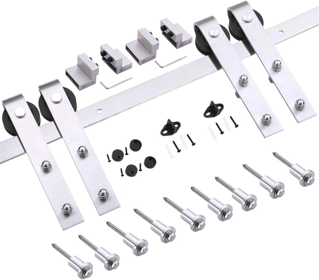 Matte White Solid Panel Double Barn Door with Stainless Steel Rail Track Set M356250