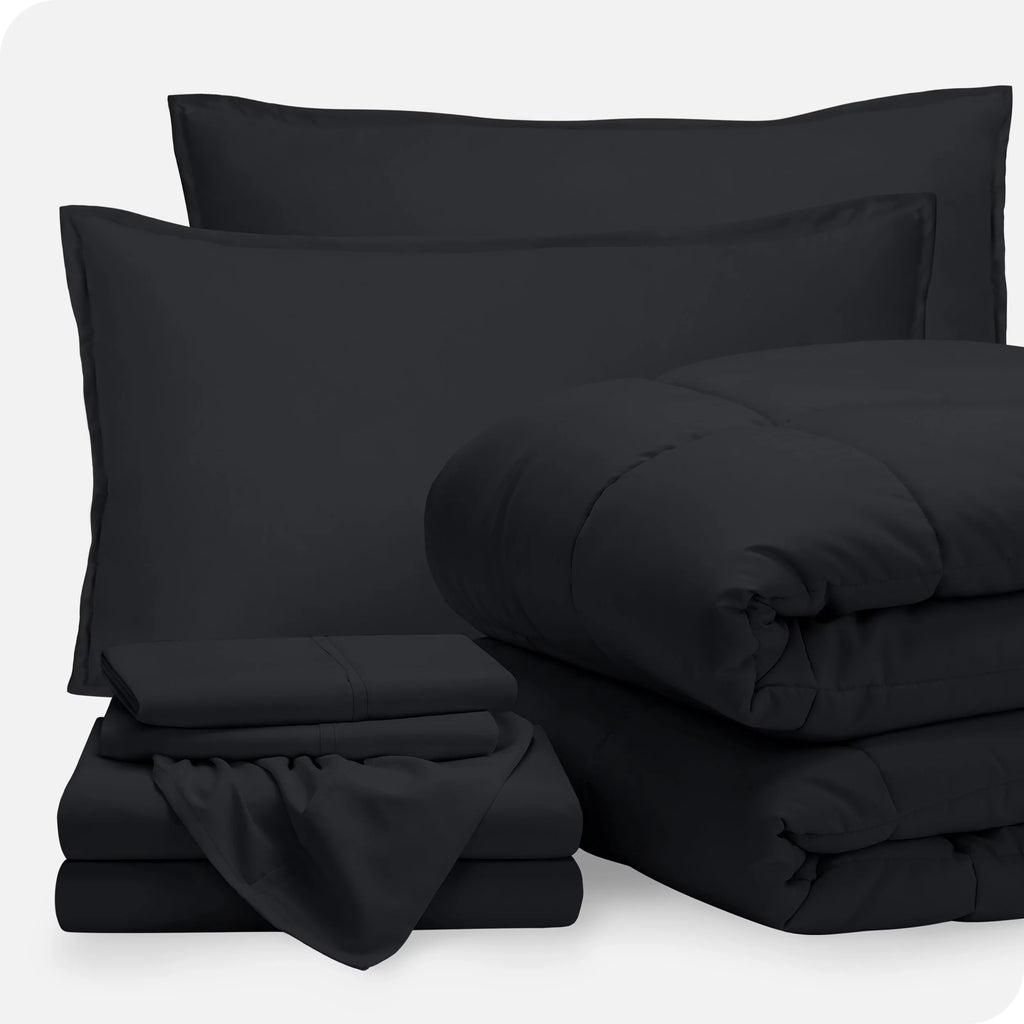 7-Piece Bed-in-a-Bag Full XL Black Sheet Set P682086
