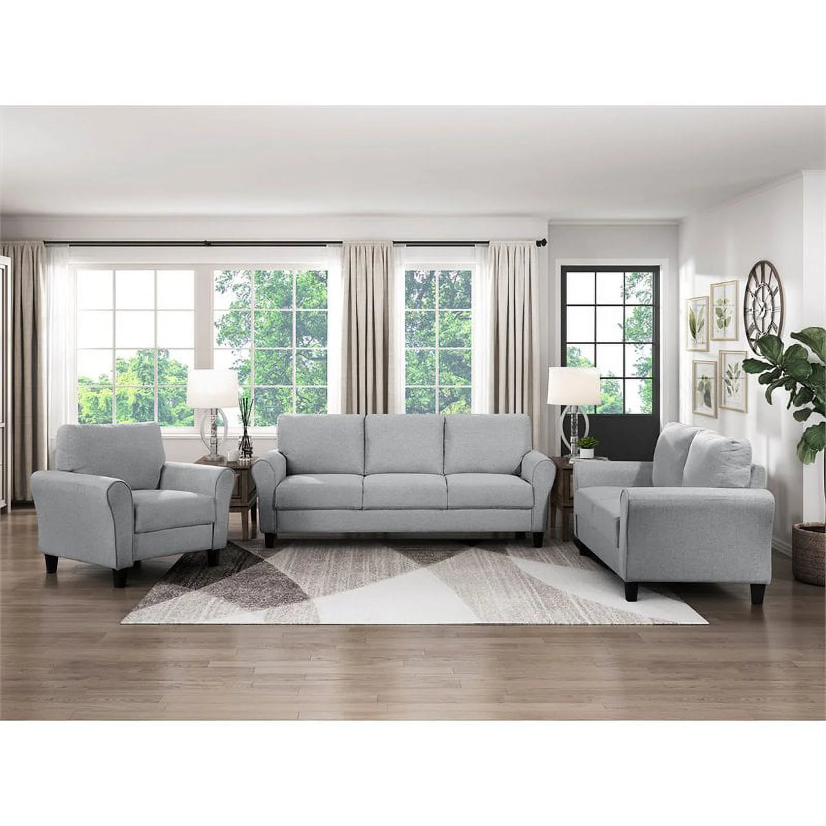 Transitional Solid Wood and Polyester Love Seat in Dark Gray/Black S958865