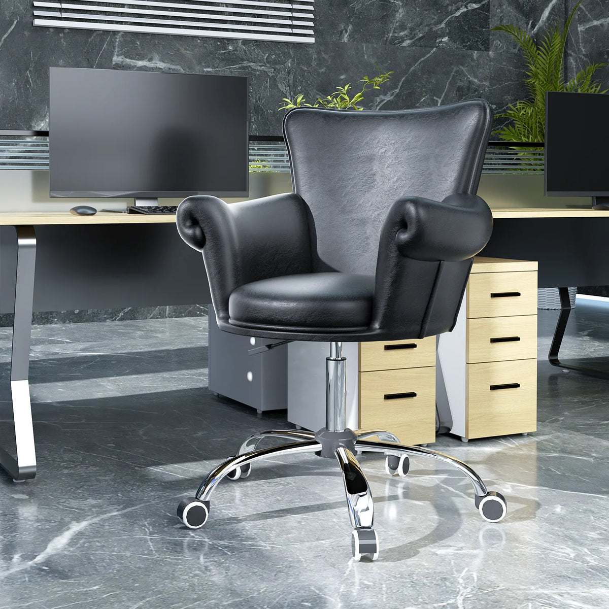 Black Upholstered Desk Chair with Wheels R90928