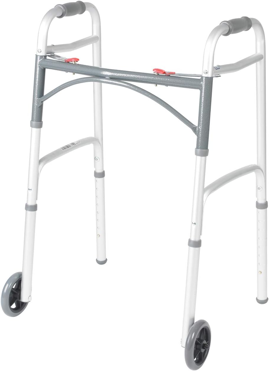 Two Button Folding Walker with 5" Wheels L112