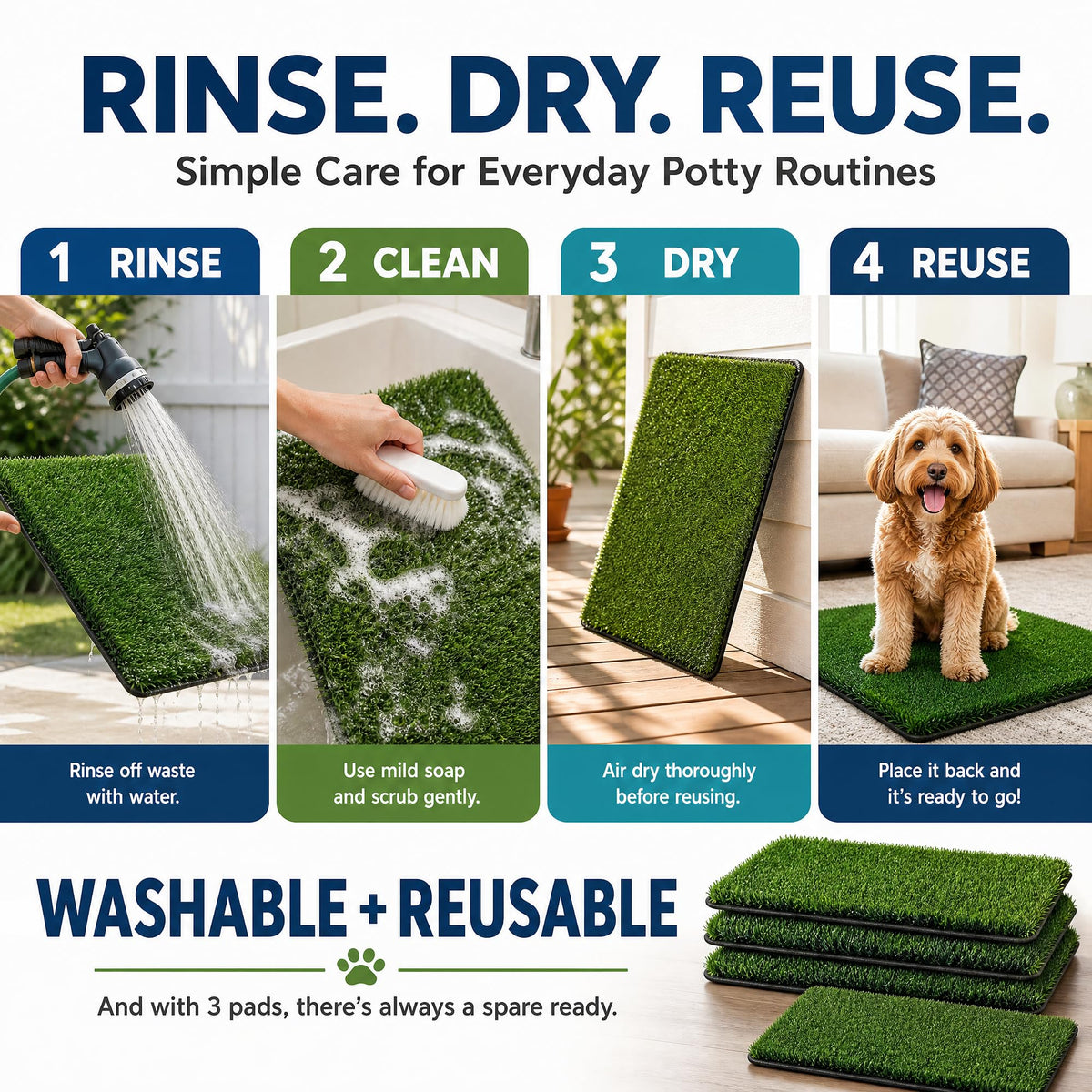 Dog Potty Grass Pads, 3 Pack, 25 x 20 in Replacement Turf U42819