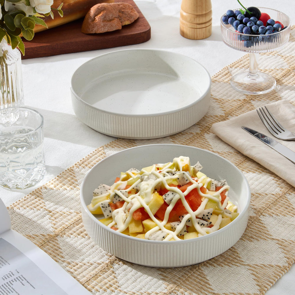 Pasta Bowls Set of 4, 35oz Ceramic, White, 8" D718