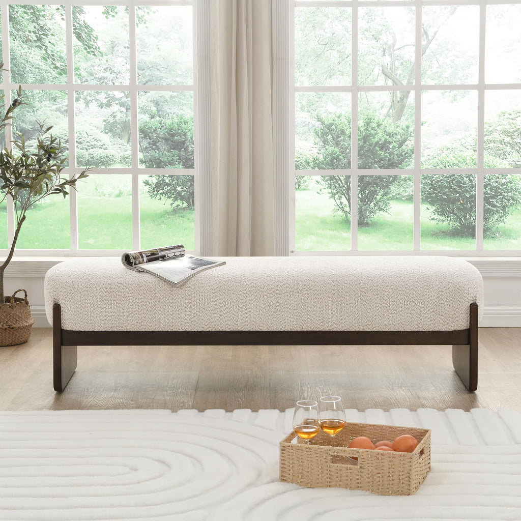 Beige Brown Loop Yarn Fabric Ottoman Bench Z324