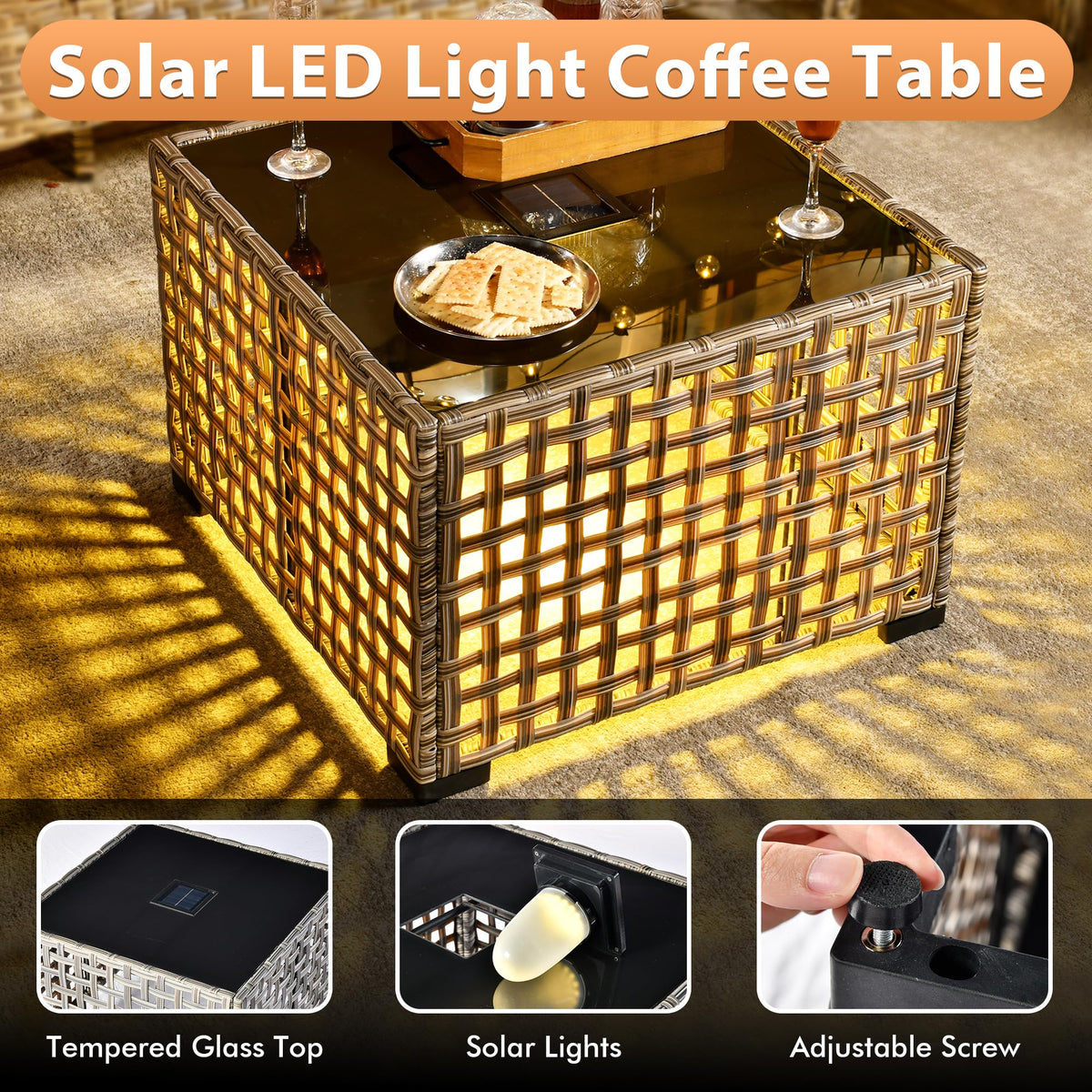 4 PCS Rattan Patio Conversation Set with Coffee Table L619