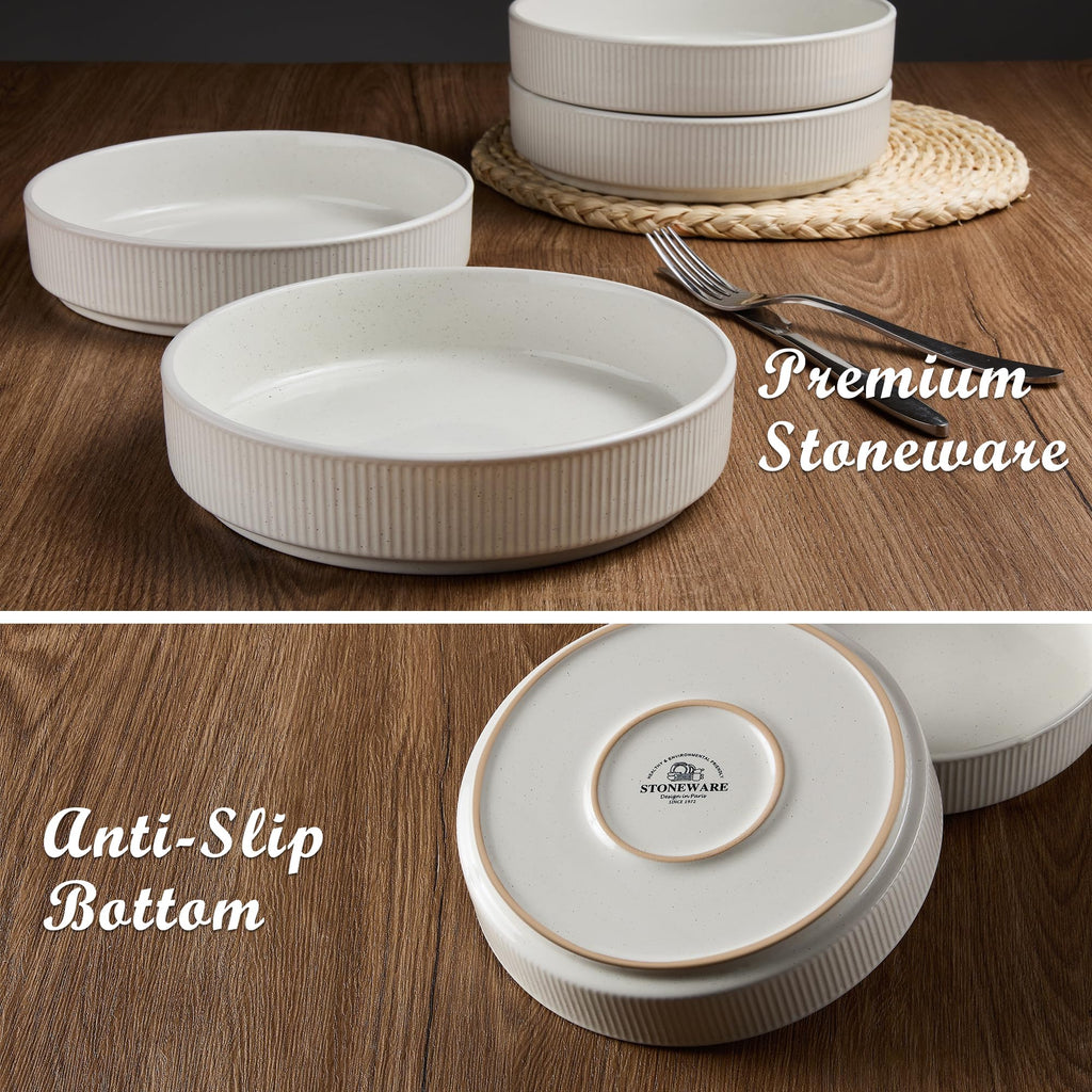 Pasta Bowls Set of 4, 35oz Ceramic, White, 8" D718
