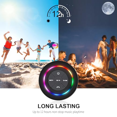 Bluetooth Shower Speaker with Suction Cup, IP67 Waterproof Speaker with LED Light B413