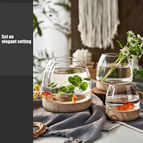 Glass Vase with Wooden Support Base, Clear Glass Bubble Vase, 1pcs (B 23 × 22 × 20 cm) N10338