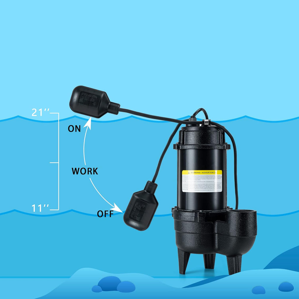 Cast iron submersible sewage pump with 10 ft. piggy back tether float switch F590