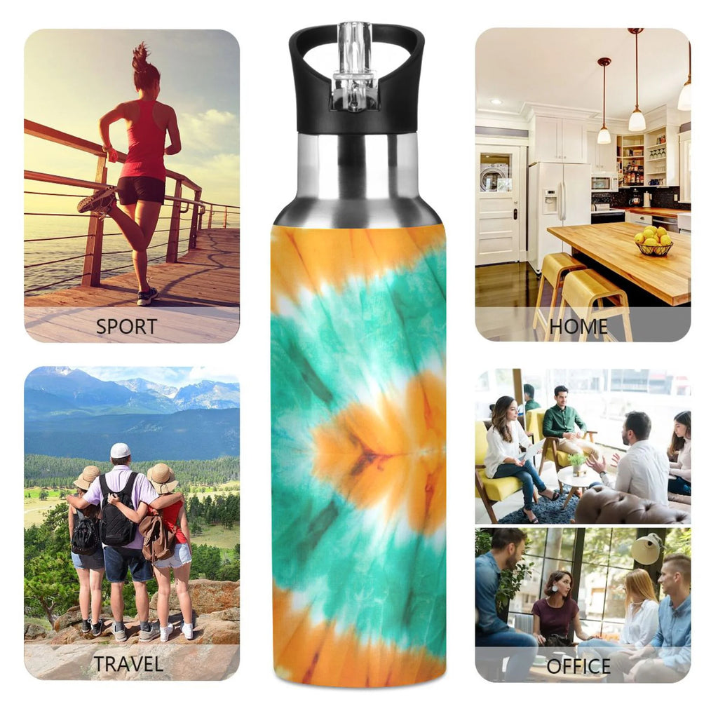 Tie Dye Orange Green 20 OZ Vacuum Insulated Stainless Steel Water Bottle with Straw Lid O899059