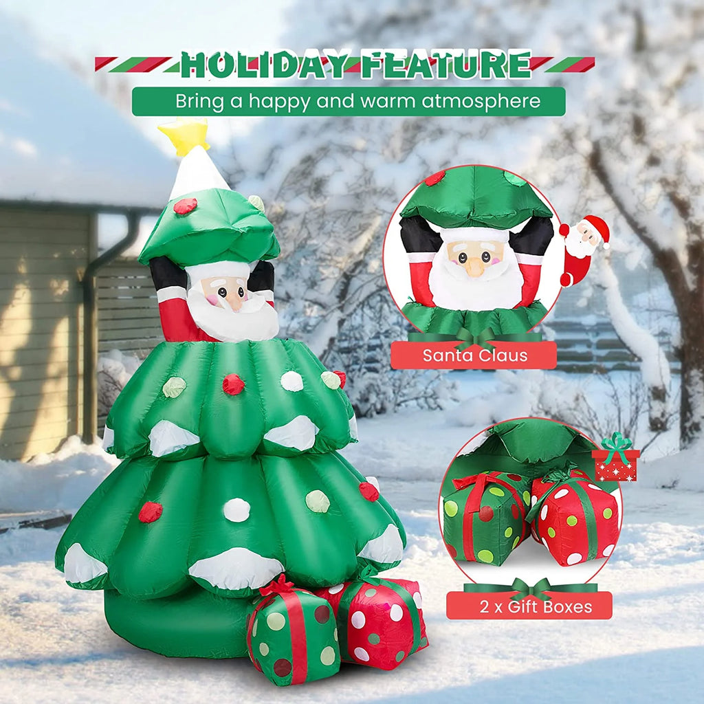 6ft Inflatable LED Lighted Christmas Tree with Pop up Santa and 2 Gift Boxes B327633
