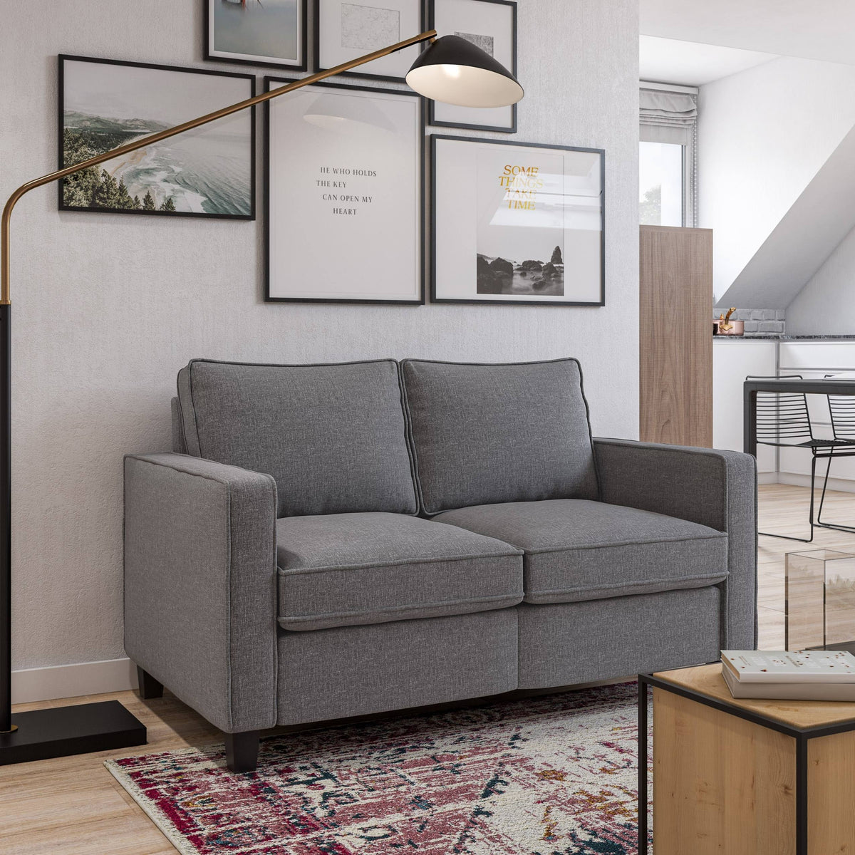 Gray Fabric Loveseat Sofa Y785