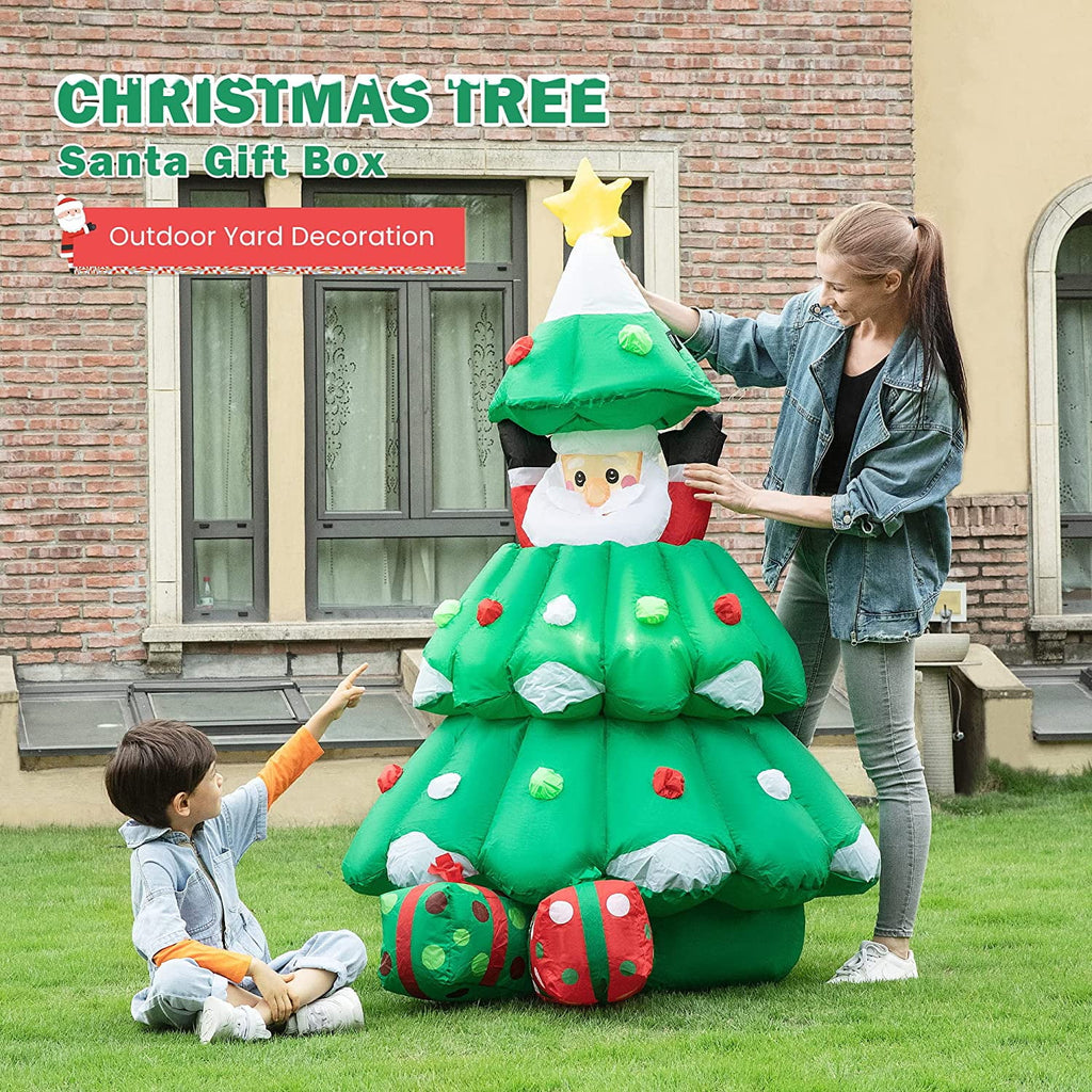 6ft Inflatable LED Lighted Christmas Tree with Pop up Santa and 2 Gift Boxes B327633