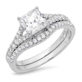 Princess Cut Clear Lab Created Moissanite 18k White Gold Ring Band Set sz 3.5 C30454