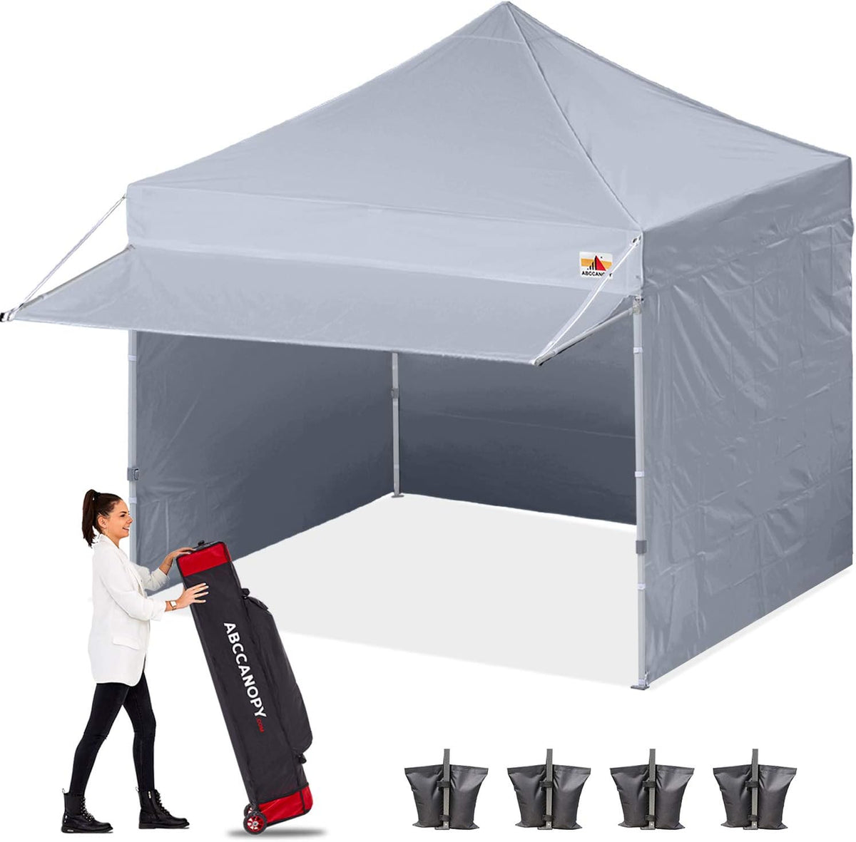 White 10x10 Pop up Canopy Tent with Awning and Sidewalls K239553